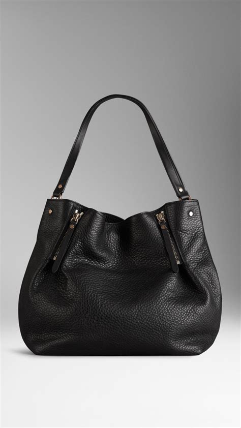 burberry black black medium zip detail leather tote bag|Burberry tote outlet.